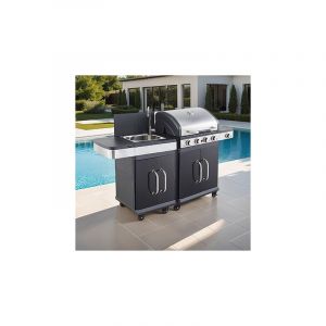 Barbecue au gaz 4 brûleurs et plancha avec desserte évier - FIDGI