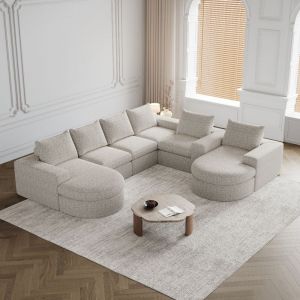 Canap&eacute; panoramique avec fauteuil inclinable incurv&eacute;, chaise longue modulaire en forme de L, canap&eacute; chenille, structure compress&eacute;e sans cadre, design