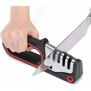 Aiguiseur Couteaux Professionnel,4 en 1 Affuteur Couteau, Eguiseur de Couteau manuel Base en Antid&eacute;rapant pour Ciseaux, Couteaux &agrave; Fruits et Couteaux
