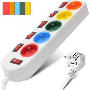 Self Confort - Multiprise fishtec White - 5 Prises Couleurs - Câble 1,5m