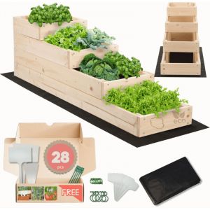 MODO24 Carr&eacute; potager sur&eacute;lev&eacute; en bois, 4 niveaux en cascade, 36x30x120 cm, jardin/terrasse, kit jardinier inclus, naturel impr&eacute;gn&eacute;