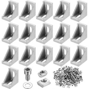 16 Pcs Equerre pour Profil&eacute; Aluminium 20x20, Support Connecteur avec &Eacute;crous Vis, Angles Corni&egrave;re de Fixation pour Profil&eacute;