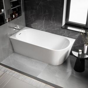 Bernstein - Baignoire îlot acrylique avec siphon, vidage et trop plein, montage à gauche - 170x78x58cm - Garantie 5 ans - Blanc brillant - nora corner