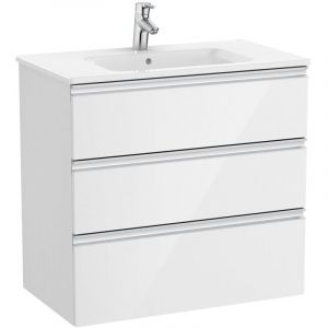 Roca - Pack Unik meuble bas 3 tiroirs + lavabo central the gap Couleur : Blanc brillant - Dimensions : 805x460x763 mm