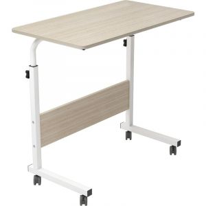 Table d'ordinateur portable réglable en hauteur, bureau d'ordinateur à roulettes, table de soins pour lit et canapé, 80 x 40 x 71-90 cm,érable blanc