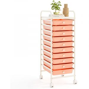 Tour de Rangement, Desserte à Roulettes avec 10 Tiroirs, Chariot de Rangement Stable Solide, 4 Roulettes Universelles avec Freins,Orange