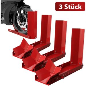 Randaco B&eacute;quille de moto 3 bascule de moto remorque aide au chargement r&eacute;glable b&eacute;quille de moto pince de roue avant avec 9 trous de boulon d'ancrage