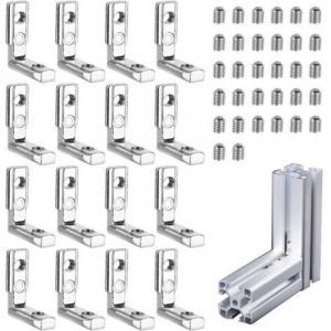Equerre de Fixation Angle Droit Support 16Pcs Rainure de connecteur en profil&eacute; d'aluminium supports en forme L &agrave; 90&deg; Connecteur profil&eacute; alliage de