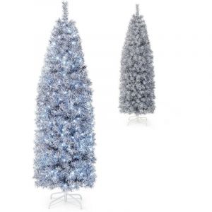 Northix - Sapin de noel artificiel en forme de crayon de 180 cm avec 250 led blanc froid slim blanc noir 88303