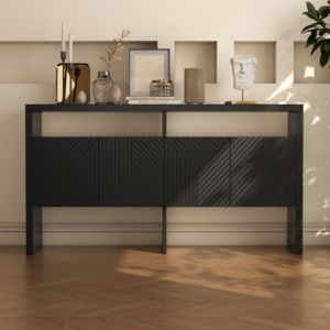 Urban Meuble - Buffet noir moderne avec 4 portes texturées et 2 niches ouverts 140x35x75cm
