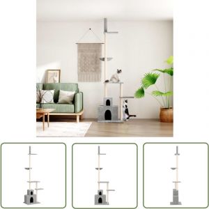 The Living Store Arbre à chat du sol au plafond Gris clair 250,5-276,5 cm - Arbre à Chat - Arbre à Chat Multi Niveaux - Meuble Pour Chat - Griffoir