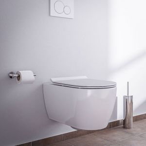 Bernstein - wc suspendu design sans rebords céramique sanitaire Toilettes mural à poser avec Abattant au choix - Blanc - 54,5x36x33cm - NT2039 Super