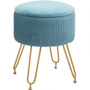 MH - Pouf rond coffre Art déco fanks bleu clair