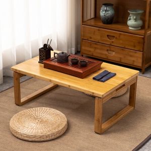 Table Basse carrée Pliable avec pieds pliants, Table à thé carrée multifonctionnelle, Table à Thé Tatami Bambou 80 x 50 x 31cm - Naturelle