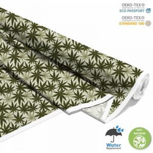 TISSUS D&Eacute;CORATIFS EXT&Eacute;RIEURS OXFORD - Motif feuilles de cannabis vertes