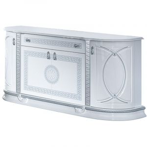 Buffet 4 portes 1 tiroir bois vernis laqu&eacute; brillant blanc et gris Venus 163cm