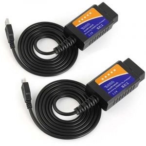 Lot de 2, d&eacute;tecteur de d&eacute;fauts de voiture &ndash; Lit et efface les codes d'erreur en 3 minutes Scanner ELM327 USB V1.5 OBD2 avec CD manuel OBDII, bo&icirc;te de