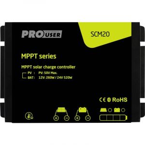 Prouser - SCM20 R&eacute;gulateur de charge solaire mppt 12 v/dc, 24 v/dc 20 mA Y218143