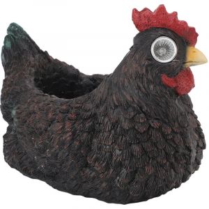 TONYSA Pot de fleur en r&eacute;sine en forme de poule, succulente avec d&eacute;tection automatique de la lumi&egrave;re solaire pour jardin ext&eacute;rieur noir