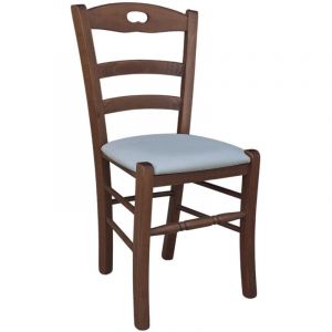 Chaise Loris en bois de noyer foncavec assise rembourre en simili-cuir gris glace