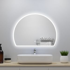OCEAN Miroir de salle de bain led 120x100cm semi-circulaire 3 couleurs lumi&egrave;re r&eacute;glables M&eacute;moire IP44