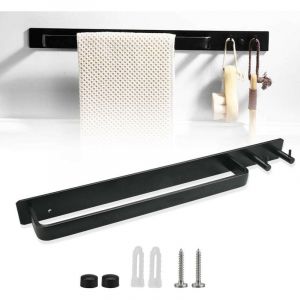 Kinsi - Porte-serviette- Patère murale avec 2 tringles de suspension, noire, 40 cm