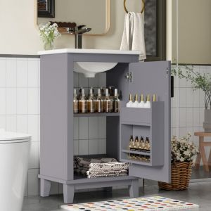 Tanant - Meuble de salle de bain sur pied, avec lavabo, vasque en céramique intégrée, étagères réglables, rangement, 51x34x83cm, adapté aux petits