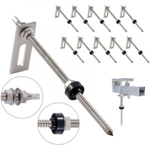 Lot de 10 vis &agrave; double filetage avec t&ocirc;le d'adaptation M10 x 250 mm en acier inoxydable Vis Inox de Fixation Panneau Solaire