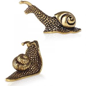 Lot de 2 figurines d'escargot en laiton pour décoration de jardin, décoration d'intérieur, escargot en laiton, doré