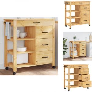Chariot de cuisine monza 84x40x90 cm bois massif de pin - Chariot De Cuisine - Chariot à Légumes - Meuble De Rangement - Rangement Cuisine - Mobilier
