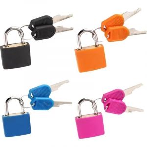 Lot de 4 cadenas pour valise avec cl&eacute;, petit cadenas pour bagages, casiers, valises de vacances, mini cadenas noir, orange, bleu, rose rouge