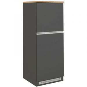 Dmora - Garde-manger Plinio, Meuble polyvalent, meuble réfrigérateur 2 portes, 100% Made in Italy, 60x60h165 cm, Anthracite et Chêne, avec emballage