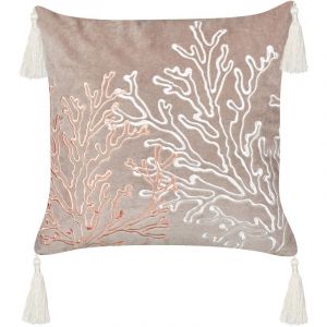 Beliani - Coussin Décoratif en Velours Taupe à Motif de Corail 45 x 45 cm Rembourré Polyester Mazzaella