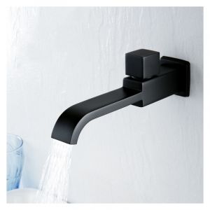 Coocheer - Robinet d'eau froide simple mural, robinet de lavabo noir mat, robinet de lavabo en laiton, robinet d'eau froide à filetage G1/2,