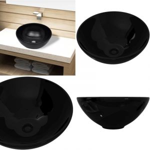 Vidaxl - Bassin d'évier rond céramique Noir pour salle de bain - Lavabo Céramique Noir - Lavabo Salle De Bain - Évier Rond - Basin D'évier - Meuble