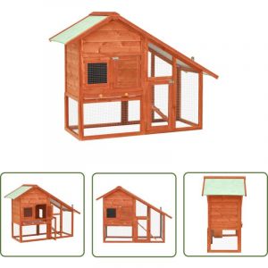 Clapier 140x63x120 cm Bois de sapin massif - Clapier Lapin - Cage Lapin - Habitat Lapin - Animal Domestique - Accessoires Animaux - The Living Store