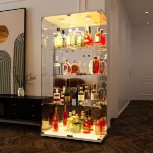 Vitrine en verre, 164x80x36cm, 4 niveaux, vitrine avec miroir, vitrine de collectionneur avec lumi&egrave;re LED, vitrine de rangement en verre blanc pour