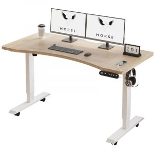 140x76cm Bureau Assis Debout Électrique-Bureau Ergonomique Courbé Standing Desk Réglable, 69-115cm Avec 4 Claviers à Mémoire Automatique,Chêne/Blanc