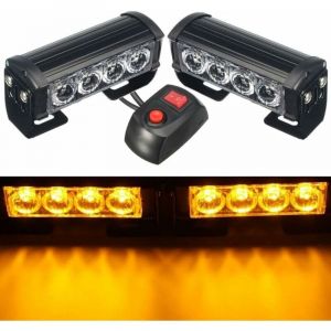Lumières Stroboscopiques, 2PCS 8 LEDs d'urgence Stroboscopique Feux de Détresse Feux de Secours Clignotant Feux D'avertissement 12V Universel pour