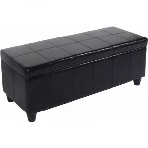 Banc coffre de rangement Kriens, cuir + simili cuir, 112x45x45cm noir - black