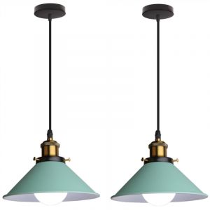 E27 Lustre Suspension Vintage Industriel Luminaire Plafonnier Intérieur Lampe à Suspension Réglable Ø22CM Vert - 2Pcs