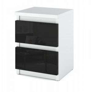 Table de chevet - table de chevet avec 2 tiroirs - blanc / noir brillant H40cm L30cm P30cm