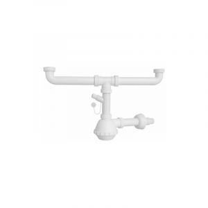 Vigor Blinky - Siphon hydraulique en polypropylène pour deux lavabos à lave-vaisselle avec attaque de lave-vaisselle