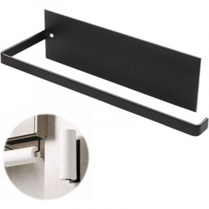 Porte-essuie-tout mural, porte-essuie-tout non percé, porte-rouleau de papier de cuisine autocollant, 26 cm - noir