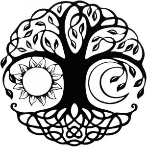 Décoration murale ronde, grand arbre soleil lune, décoration intérieure silhouette en fer forgé, noir