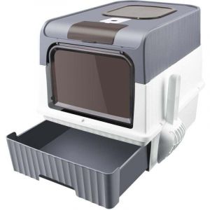 Caisse litiere pour ChatBac &agrave; liti&egrave;re avec Pelleavec Pack d&eacute;sodorisantBac &agrave; liti&egrave;re pour Chat Grand VolumeGris Noir (49 37