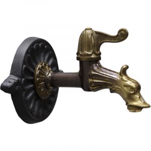 Fonderia Bongiovanni - Robinet en laiton modèle 147 avec rosace en fonte grise pour fontaine murale de jardin