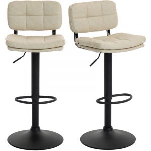 Lot de 2 tabourets de bar - HOMCOM - capitonn&eacute;, pivotant, r&eacute;glable - repose-pied - Rev&ecirc;tement synth&eacute;tique PU - 41.5x45x107cm - cr&egrave;me