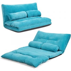 Relax4life - Chauffeuse 2 Places Pliable en Velours C&ocirc;tel&eacute; R&eacute;glable &agrave; 6 Positions avec 2 Oreillers, Canap&eacute; 2 Places Housse Amovible Convient pour