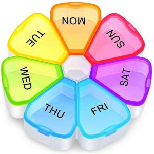 Pilulier hebdomadaire portable, pilulier de qualit&eacute; sup&eacute;rieure facile &agrave; ouvrir 7 jours, pilulier de voyage p&eacute;tale, pilulier avec couvercle &agrave; pression